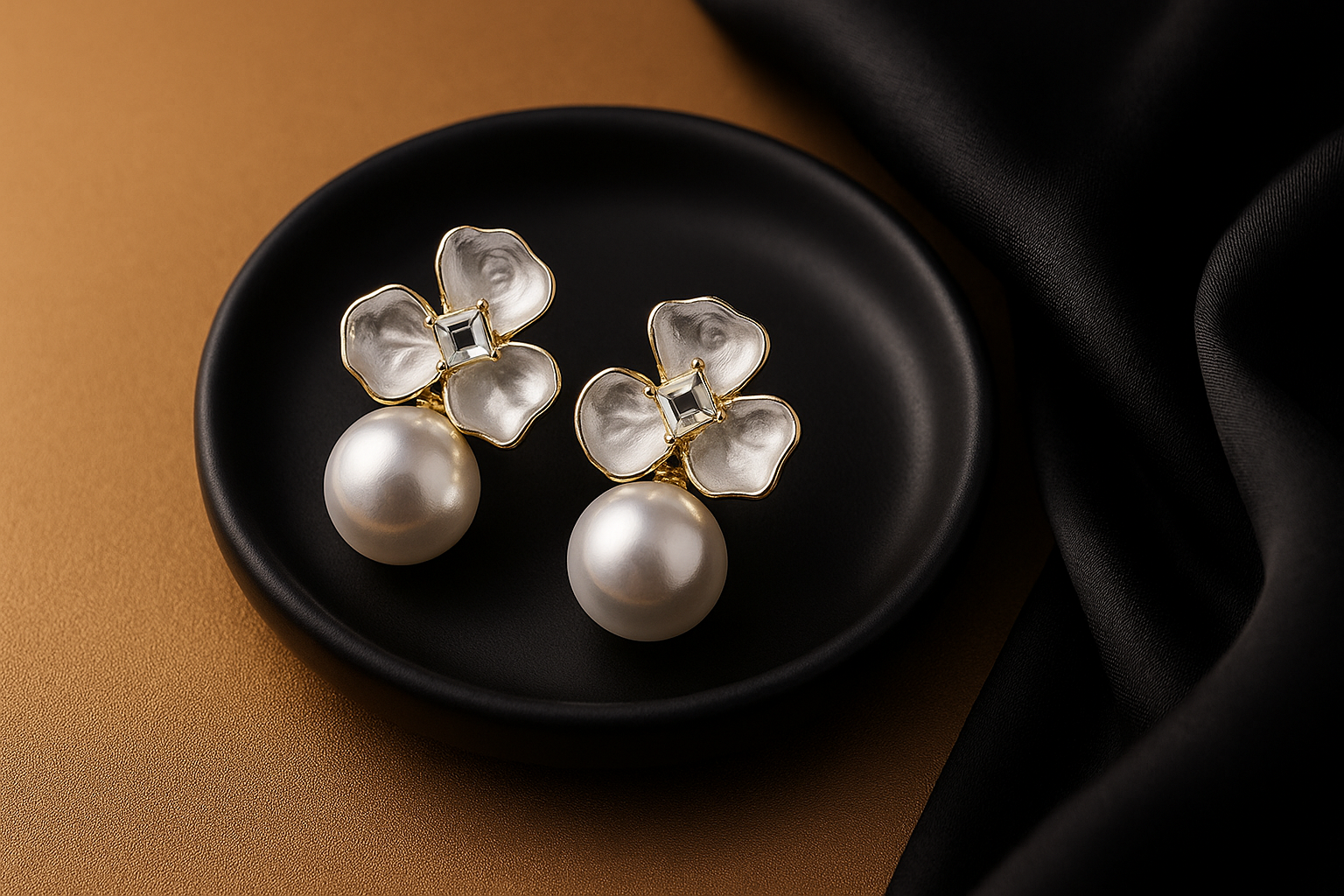 Floral Pearl Drop Earrings | Korean Designer Jewellery