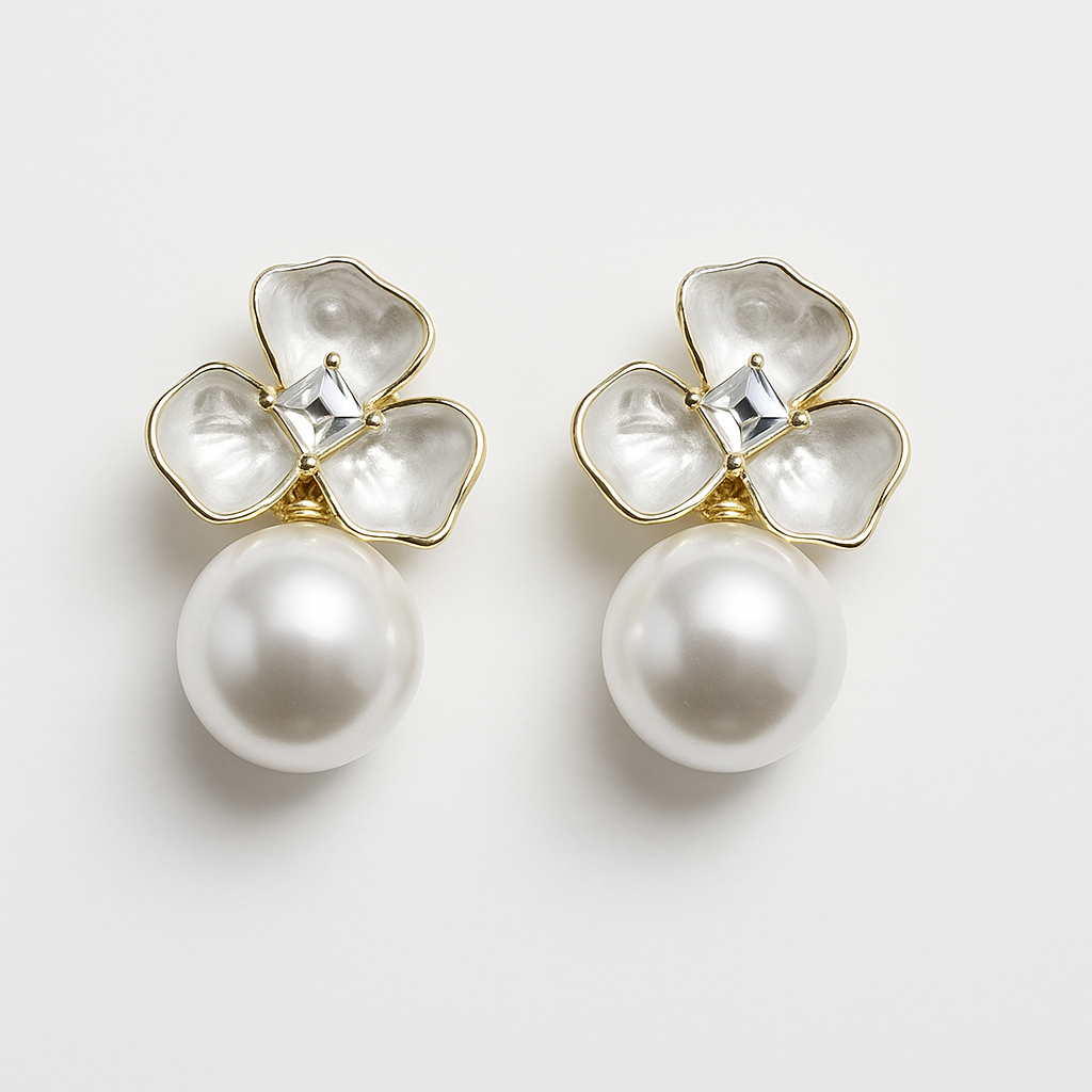 Floral Pearl Drop Earrings | Korean Designer Jewellery