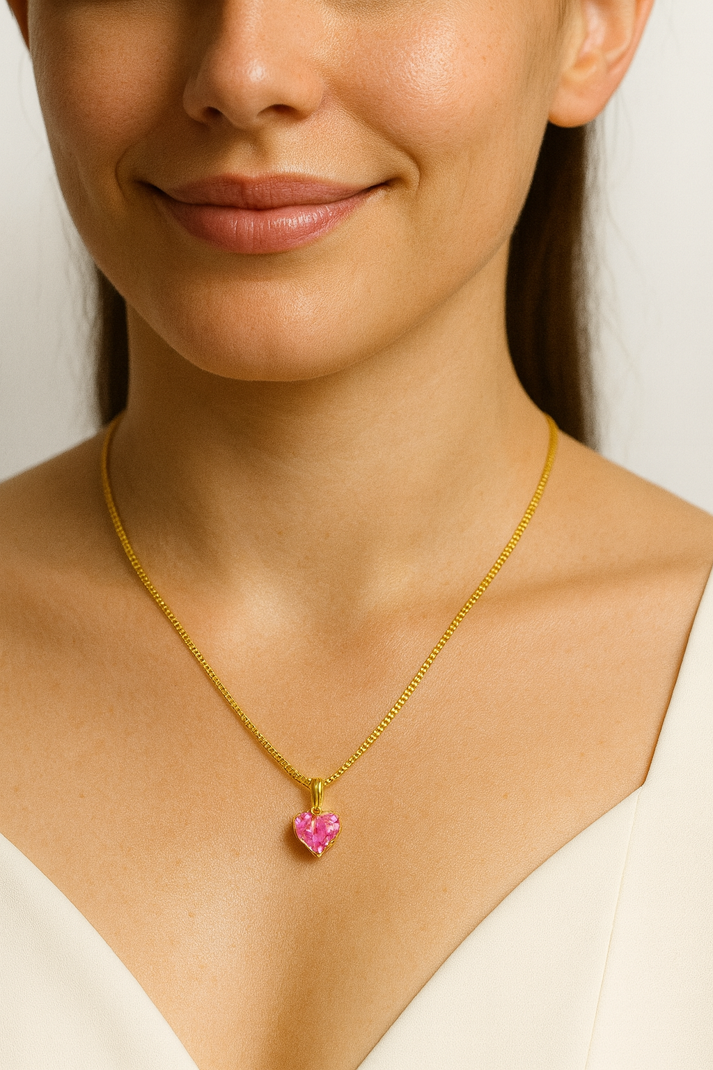 Pink Heart Pendant Gold Chain Necklace | Korean Designer Jewellery