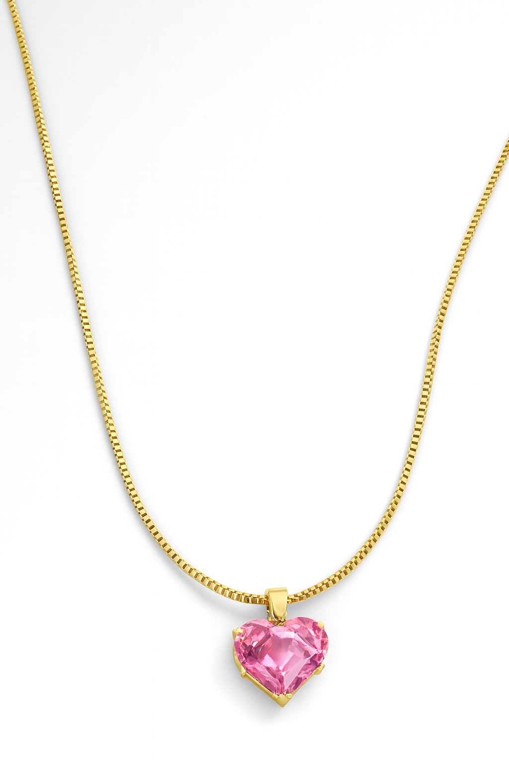 Pink Heart Pendant Gold Chain Necklace | Korean Designer Jewellery
