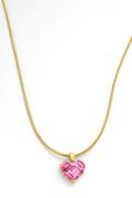 Pink Heart Pendant Gold Chain Necklace | Korean Designer Jewellery