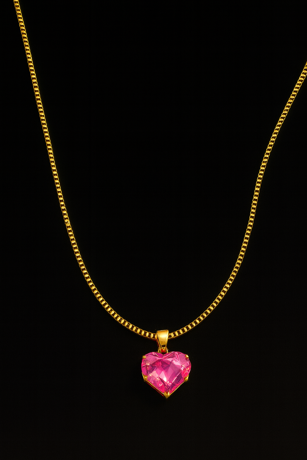 Pink Heart Pendant Gold Chain Necklace | Korean Designer Jewellery