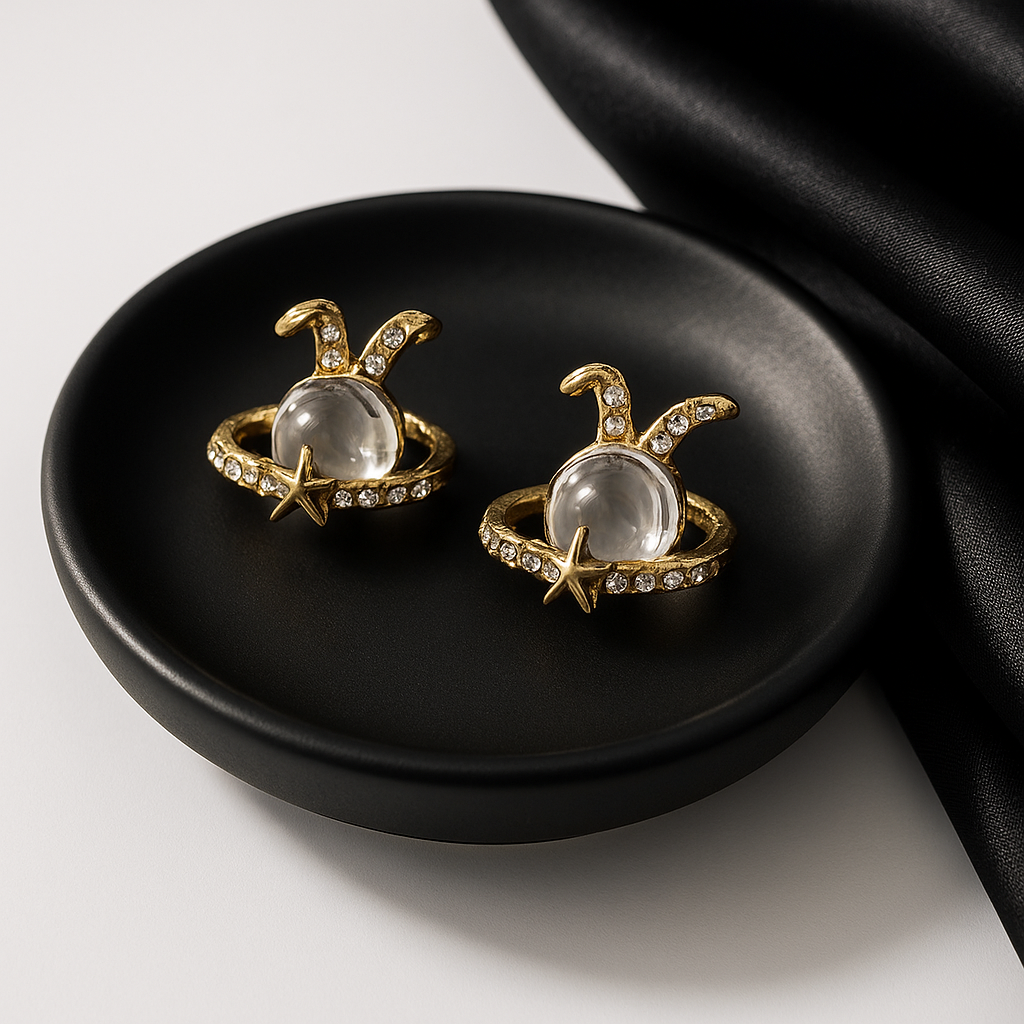 Galaxy Bunny Crystal Stud Earrings | Korean Designer Jewellery