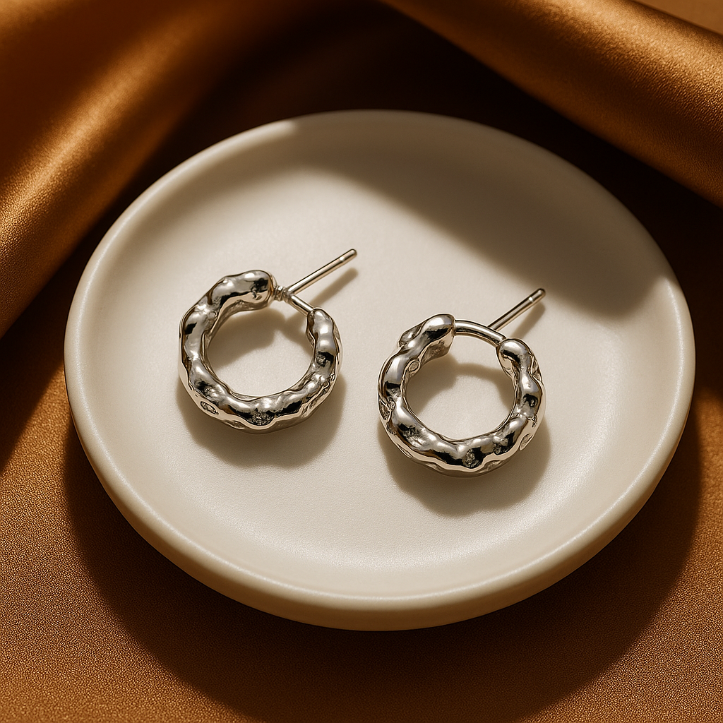 Silver Textured Hoop Earrings | Korean Designer Jewellery