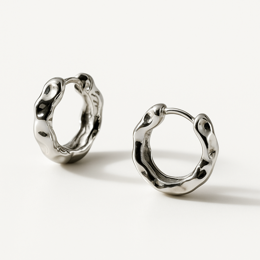 Silver Textured Hoop Earrings | Korean Designer Jewellery