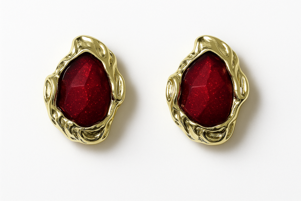 Red Gemstone Statement Earrings | Korean Designer Jewellery