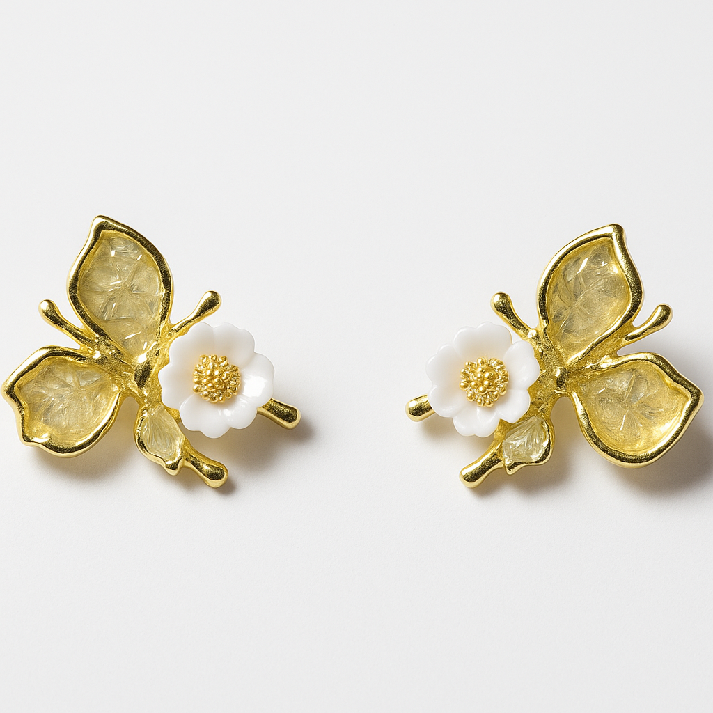 Butterfly & Bloom Stud Earrings | Korean Designer Jewellery