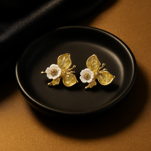 Butterfly & Bloom Stud Earrings | Korean Designer Jewellery