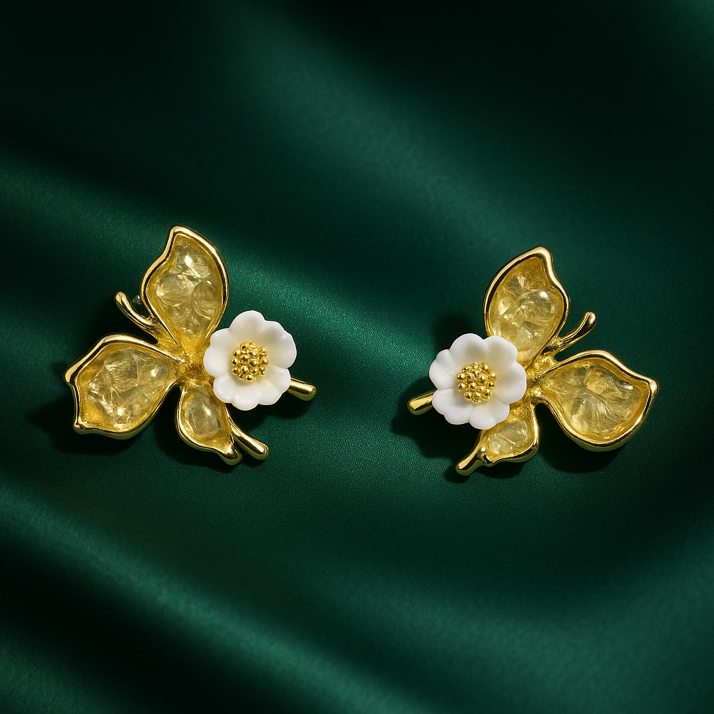 Butterfly & Bloom Stud Earrings | Korean Designer Jewellery