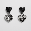 Black & Silver Dual Heart Drop Earrings | Korean Designer Jewellery