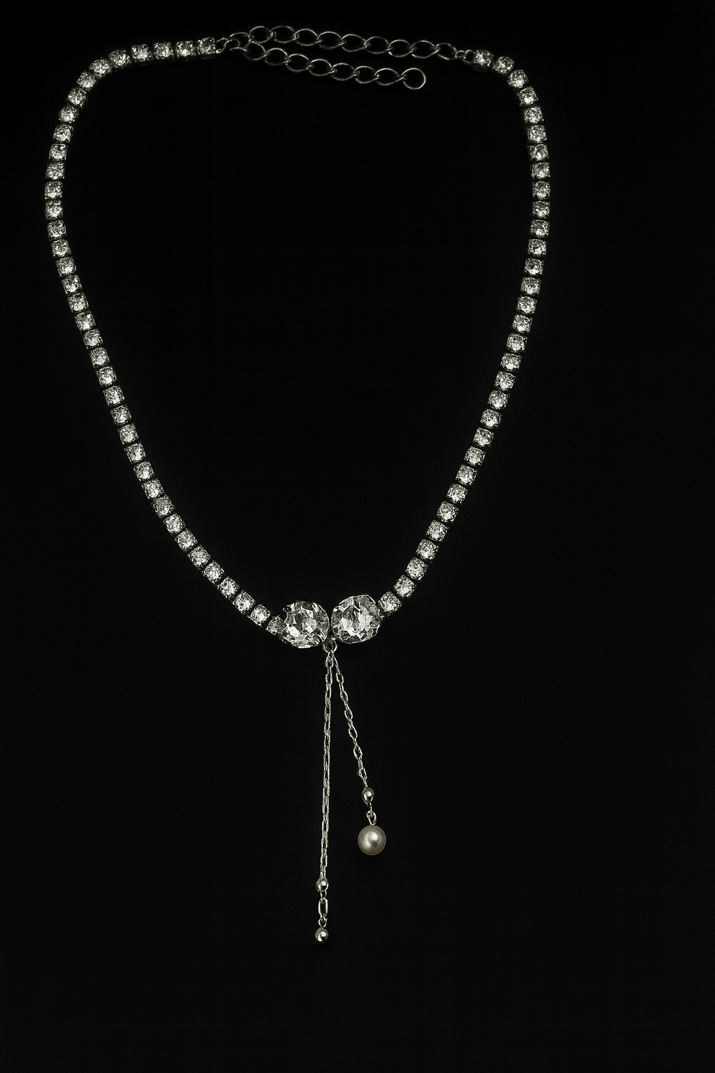 Crystal Choker Necklace with Pearl Drop | Korean Designer Jewellery