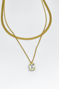 Layered Gold Necklace with Square Crystal Pendant | Anti Tarnish | Stainless Steel