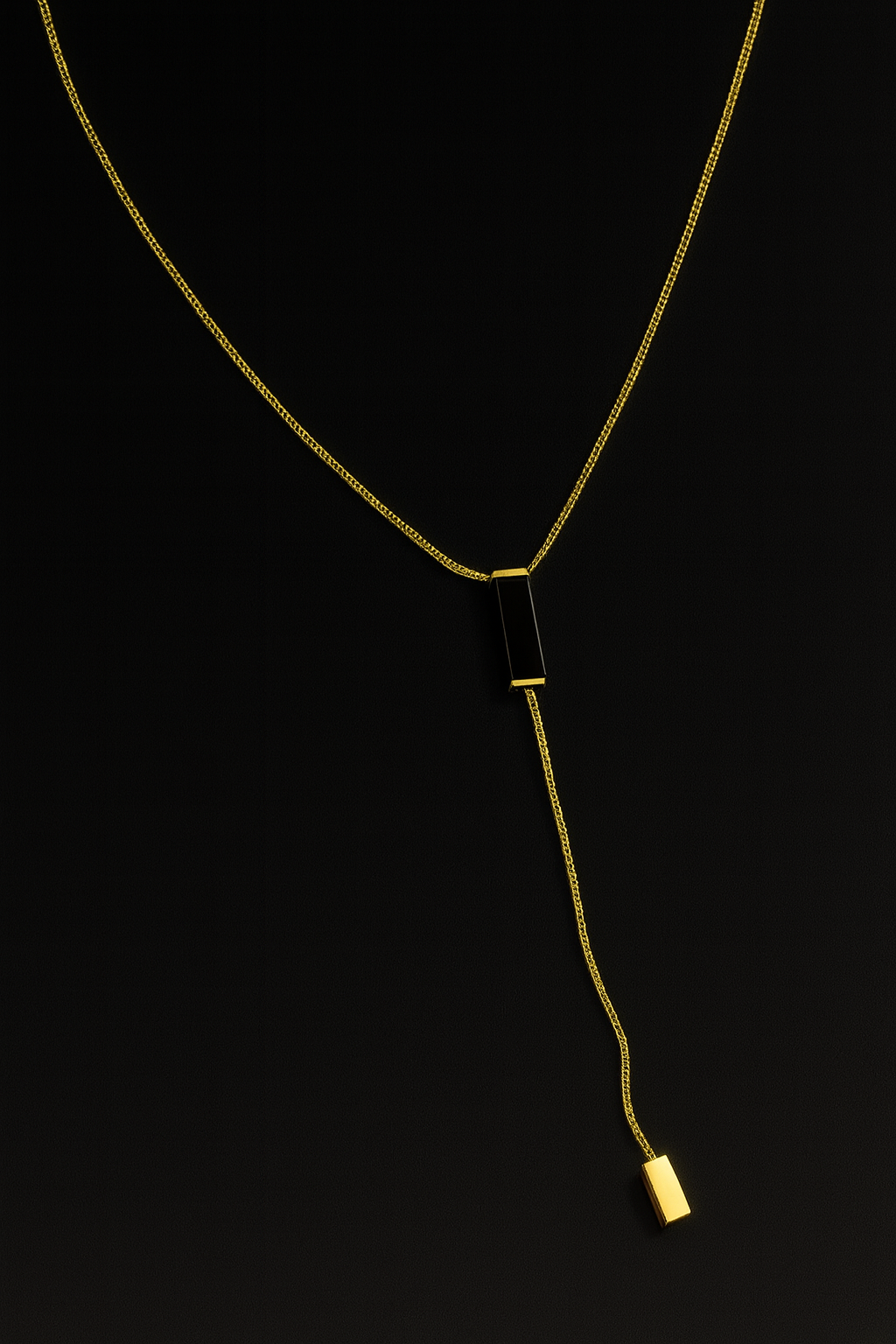 Elegant Gold Chain Necklace with Black Bar Pendant | Anti Tarnish | Stainless Steel