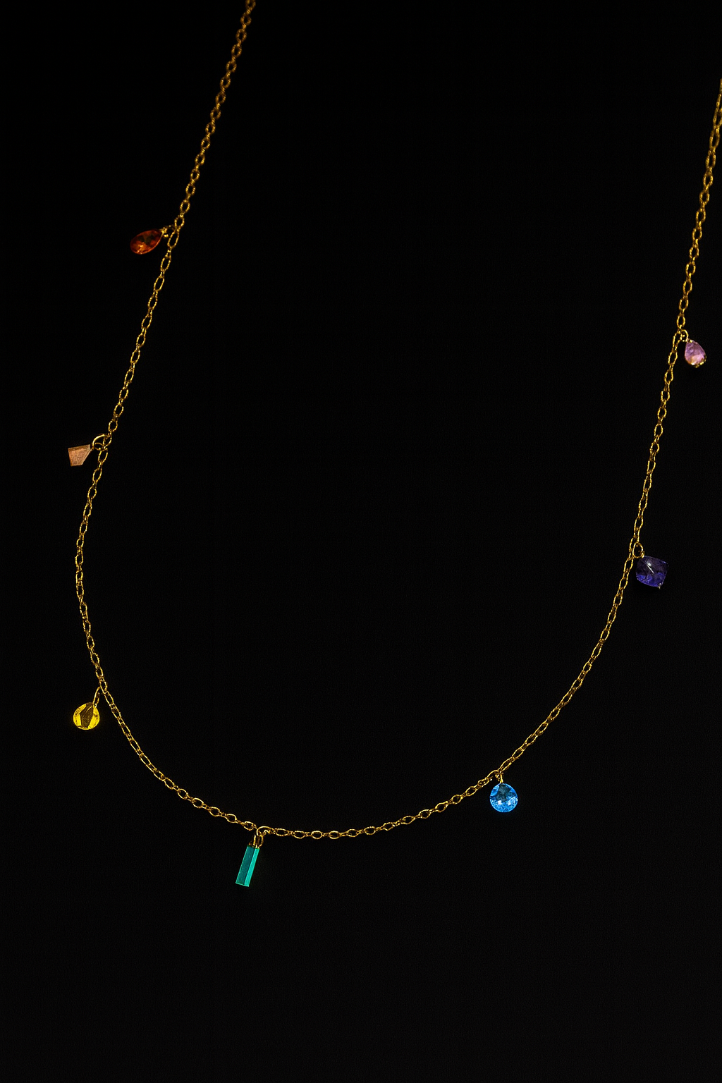 Colorful Gemstone Charm Necklace on Gold Chain | Anti Tarnish | Stainless Steel