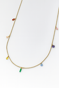 Colorful Gemstone Charm Necklace on Gold Chain | Anti Tarnish | Stainless Steel