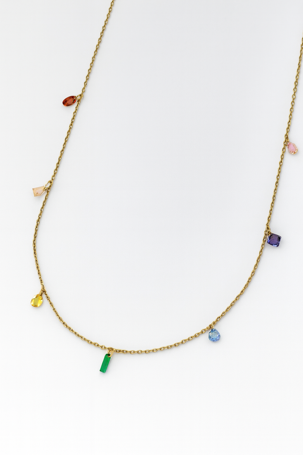 Colorful Gemstone Charm Necklace on Gold Chain | Anti Tarnish | Stainless Steel
