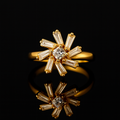 Golden Sunburst Rotating Crystal Ring for Women | Statement Designer Ring