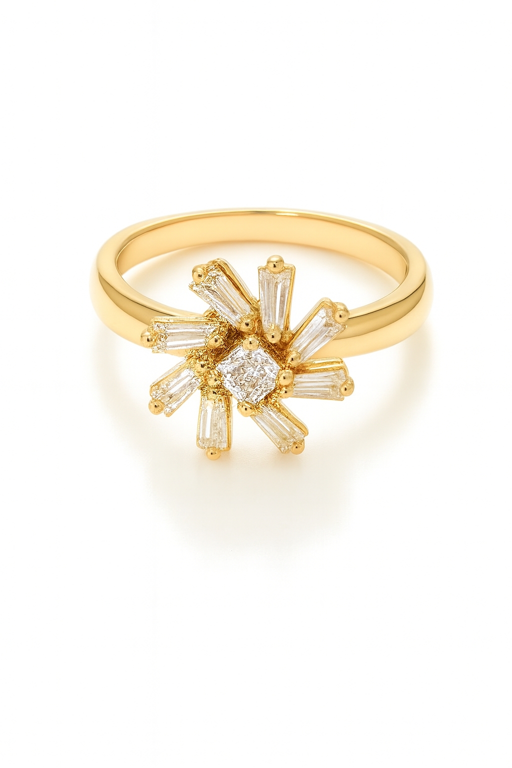 Golden Sunburst Rotating Crystal Ring for Women | Statement Designer Ring
