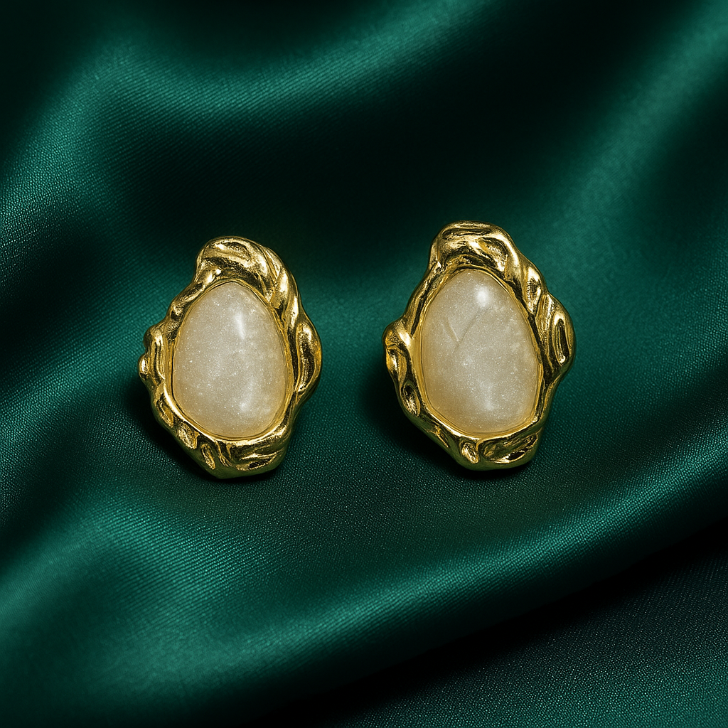 Golden Glow Stone Stud Earrings | Korean Designer Jewellery