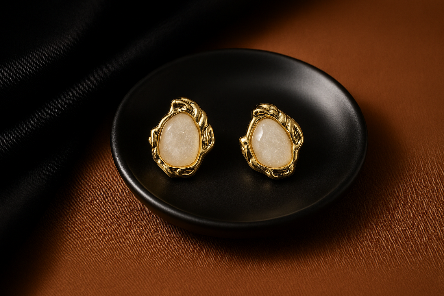 Golden Glow Stone Stud Earrings | Korean Designer Jewellery
