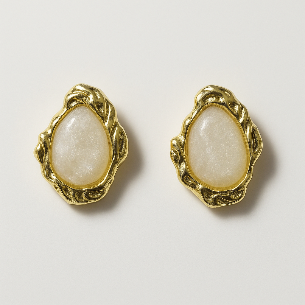 Golden Glow Stone Stud Earrings | Korean Designer Jewellery