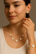 Elegant White Clover Necklace, Earring & Bracelet Set for Women | Anti Tarnish | Stainless Steel