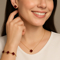 Elegant Red Clover Necklace, Earring & Bracelet Set for Women | Anti Tarnish | Stainless Steel