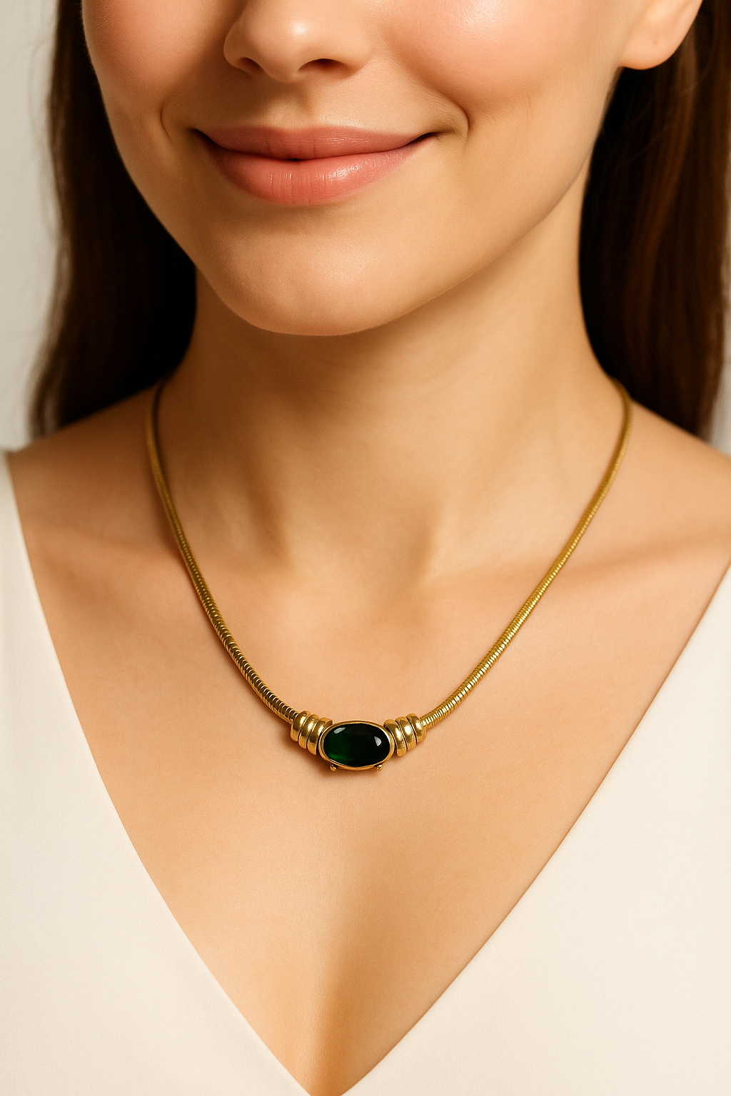 Elegant Emerald Green Statement Necklace for Women | Anti Tarnish | Stainless Steel