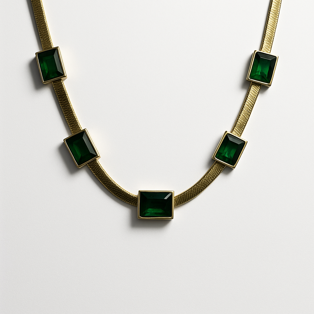 Elegant Emerald Green Geometric Necklace for Women | Anti Tarnish | Stainless Steel