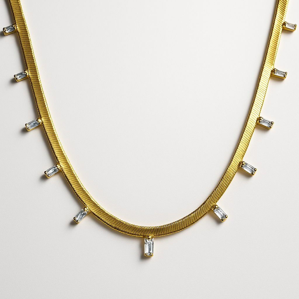 Elegant Gold-Toned Necklace with Crystal Accents | Anti Tarnish | Stainless Steel
