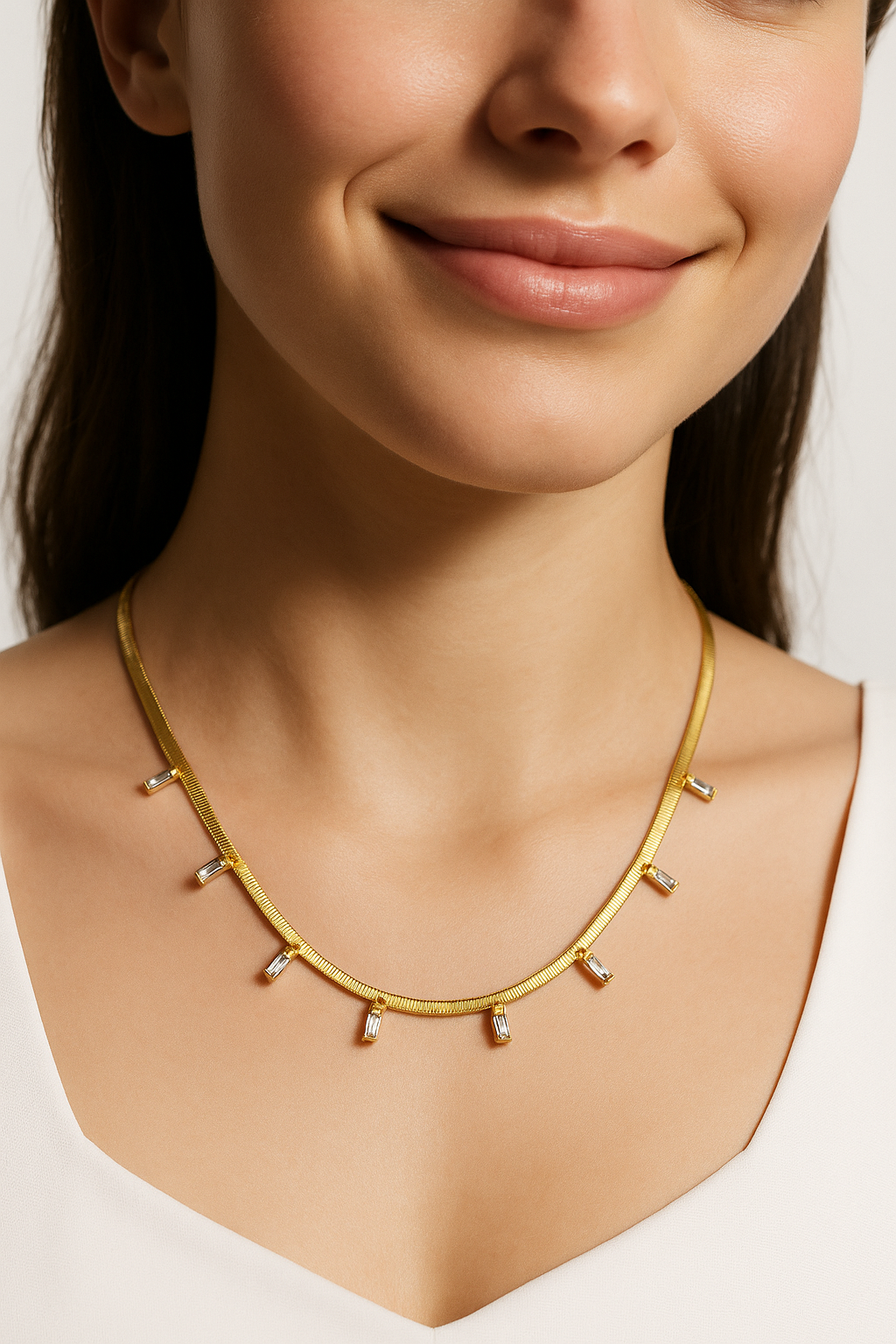 Elegant Gold-Toned Necklace with Crystal Accents | Anti Tarnish | Stainless Steel