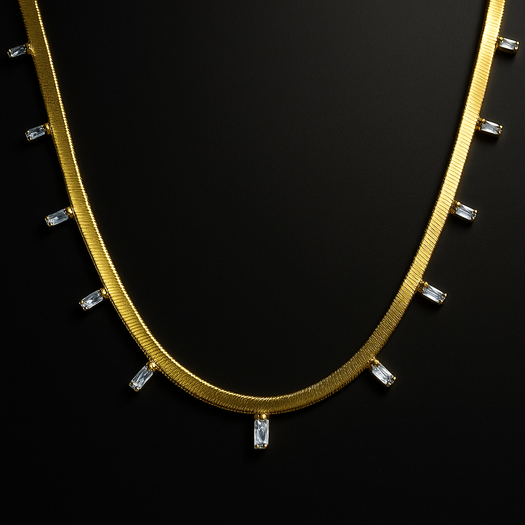 Elegant Gold-Toned Necklace with Crystal Accents | Anti Tarnish | Stainless Steel