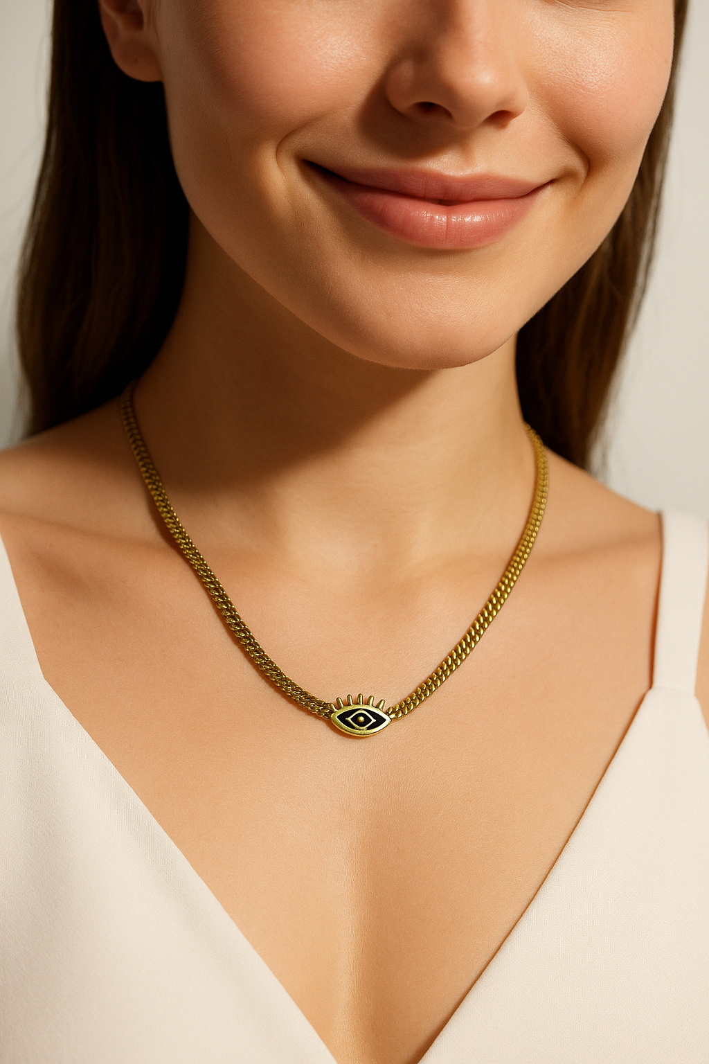 Evil Eye Protection Necklace in Gold Finish | Anti Tarnish | Stainless Steel