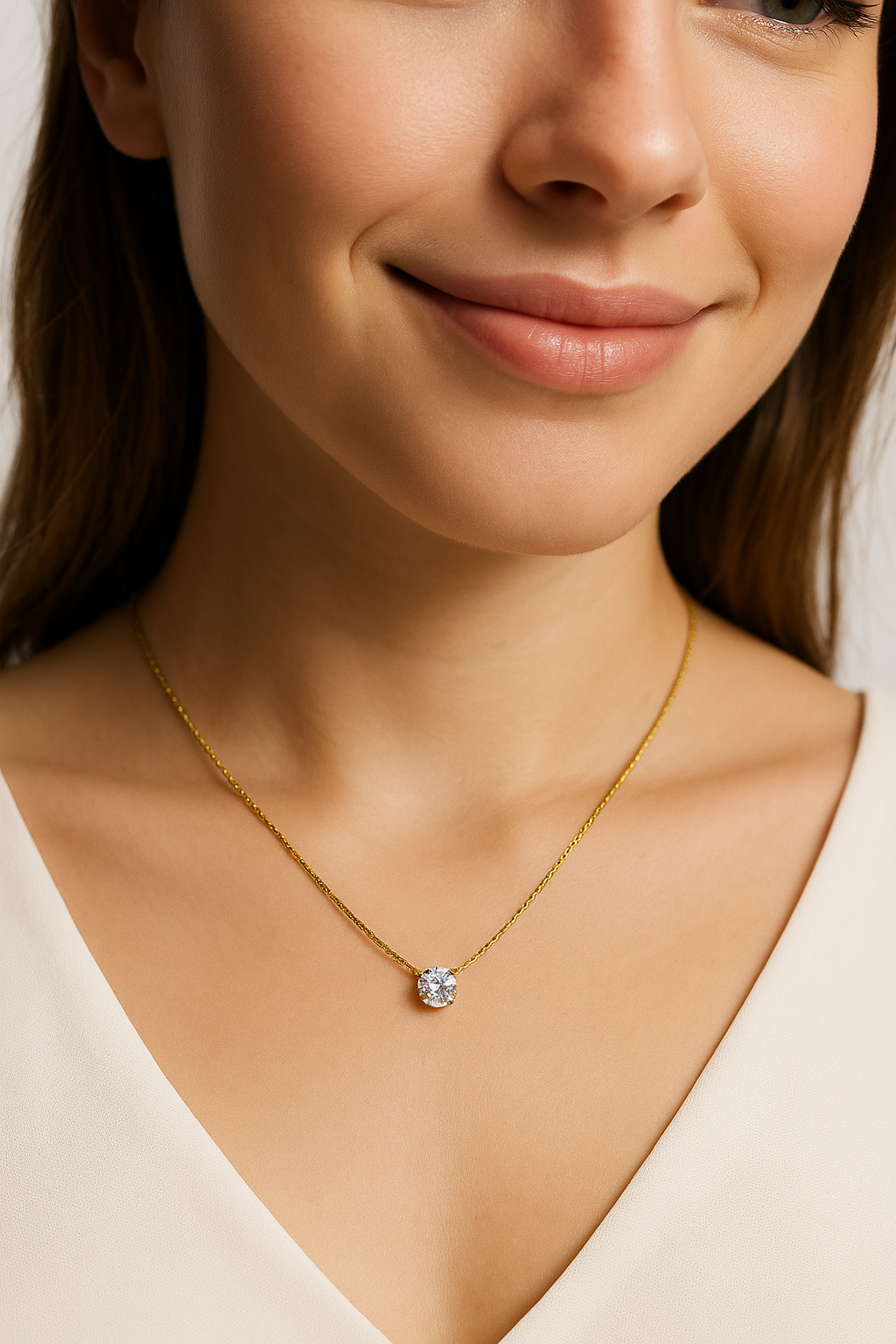 Elegant Solitaire Crystal Pendant Necklace in Gold Finish | Anti Tarnish | Stainless Steel