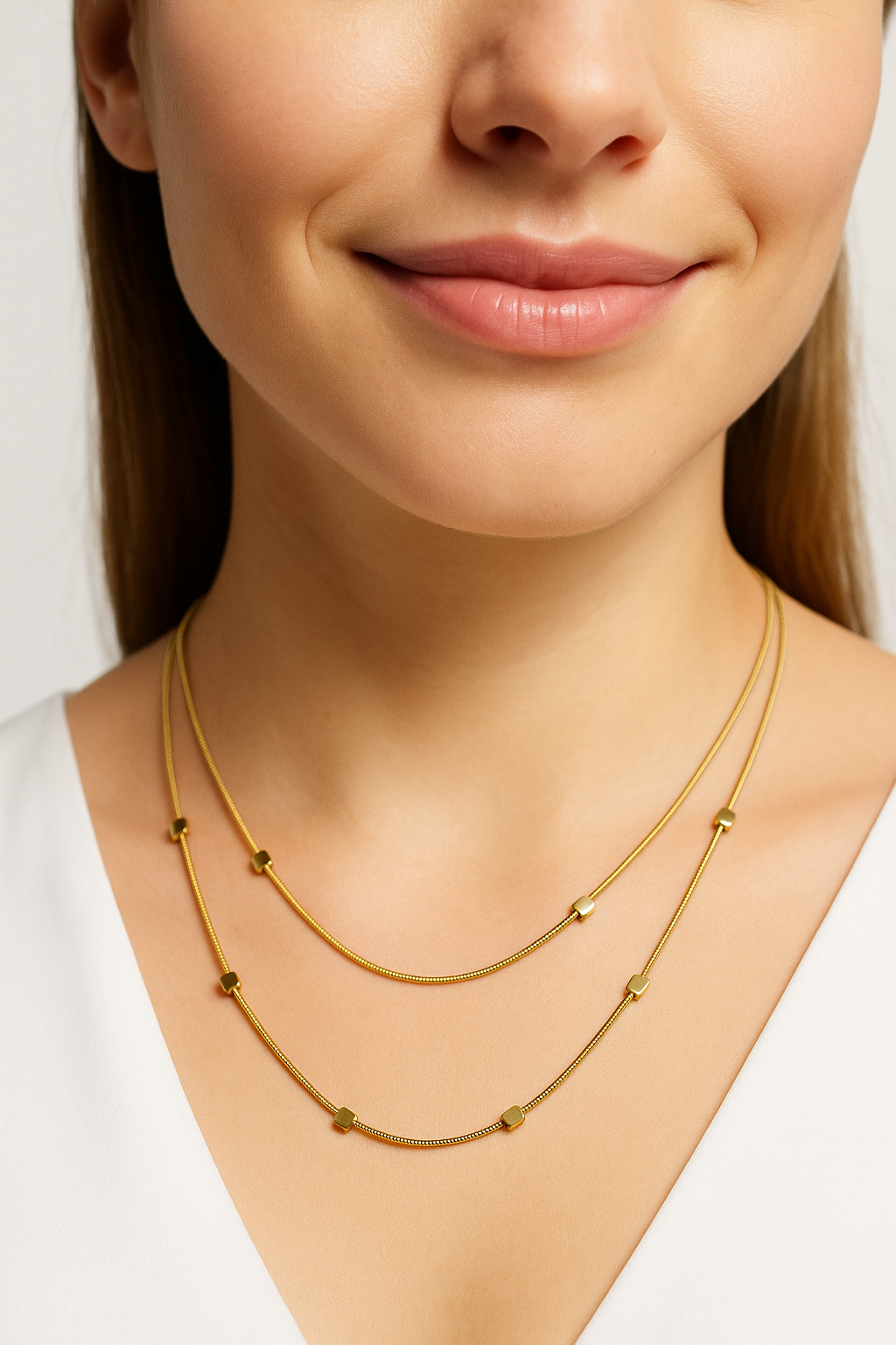 Elegant Layered Bead Station Necklace | Anti Tarnish | Stainless Steel