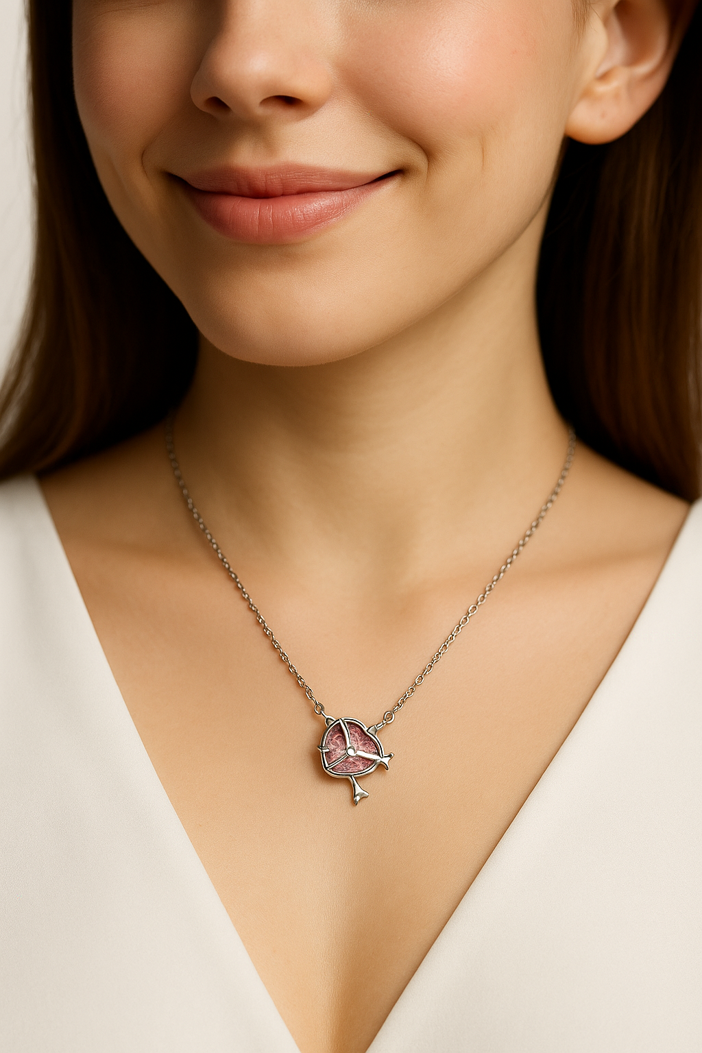 Heart Arrow Pendant Necklace with Pink Stone | Anti Tarnish | Stainless Steel