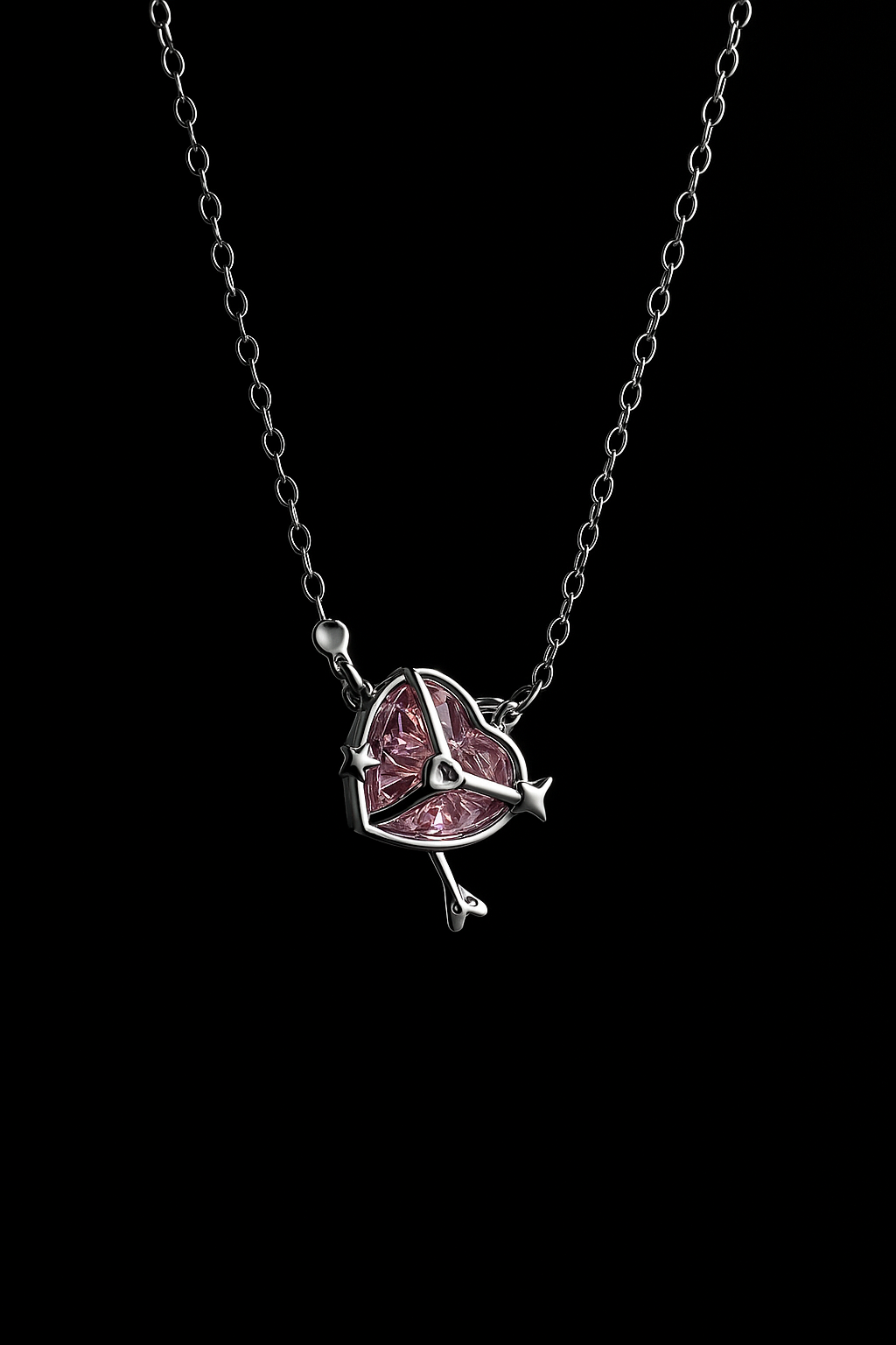 Heart Arrow Pendant Necklace with Pink Stone | Anti Tarnish | Stainless Steel