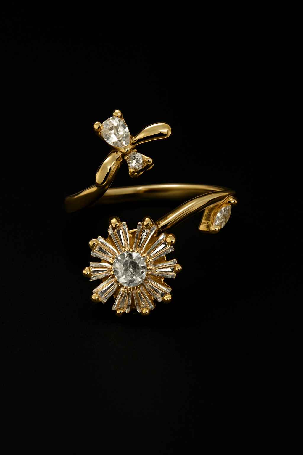 Butterfly & Sunburst Rotating Crystal Ring for Women | Elegant Designer Ring