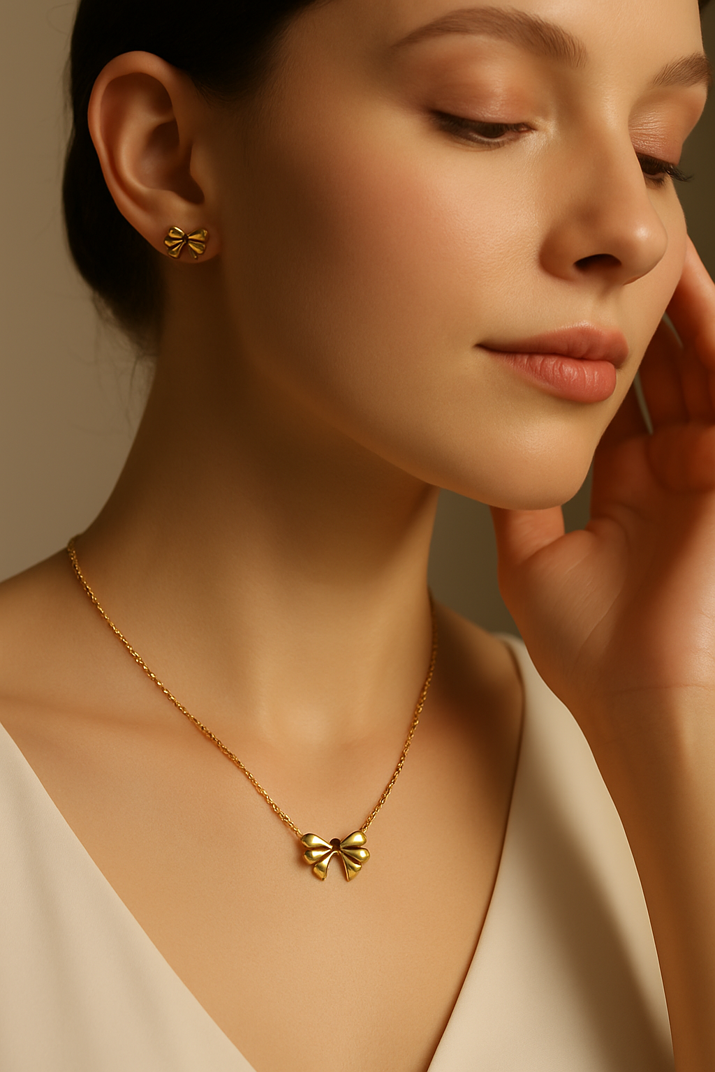 Golden Bow Necklace & Earring Set | Anti Tarnish | Stainless Steel