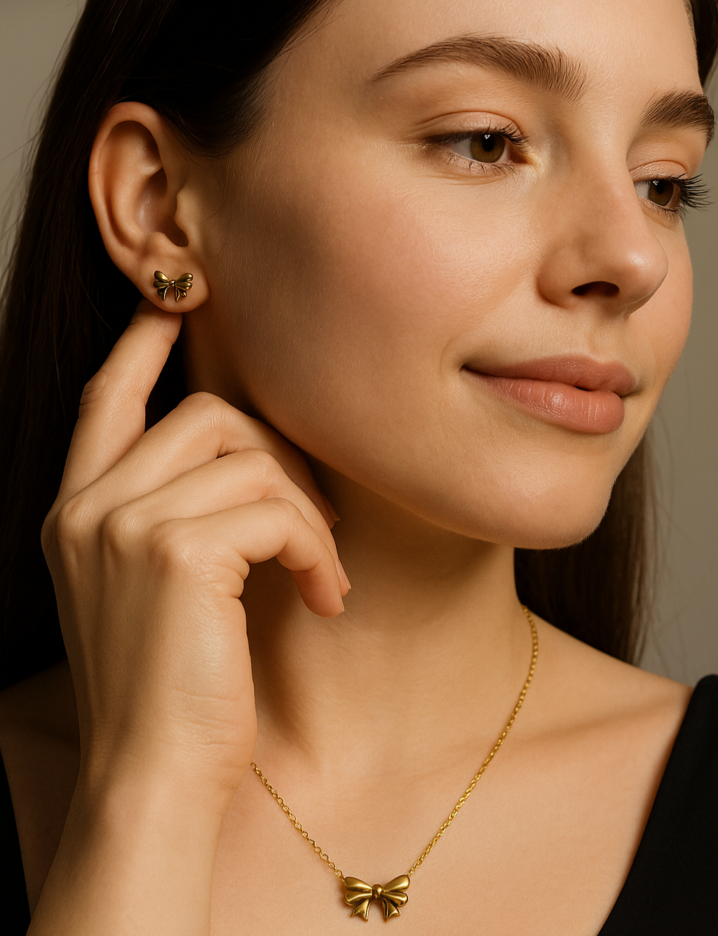 Golden Bow Necklace & Earring Set | Anti Tarnish | Stainless Steel