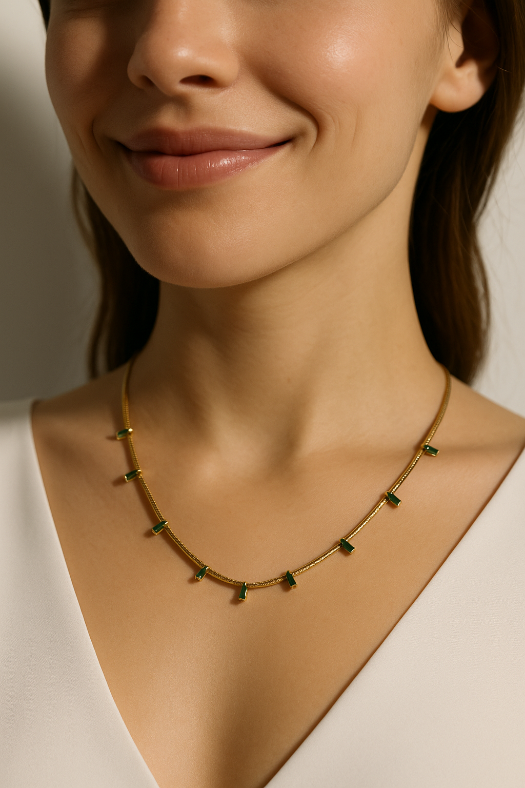 Emerald Accent Gold-Tone Necklace | Anti Tarnish | Stainless Steel