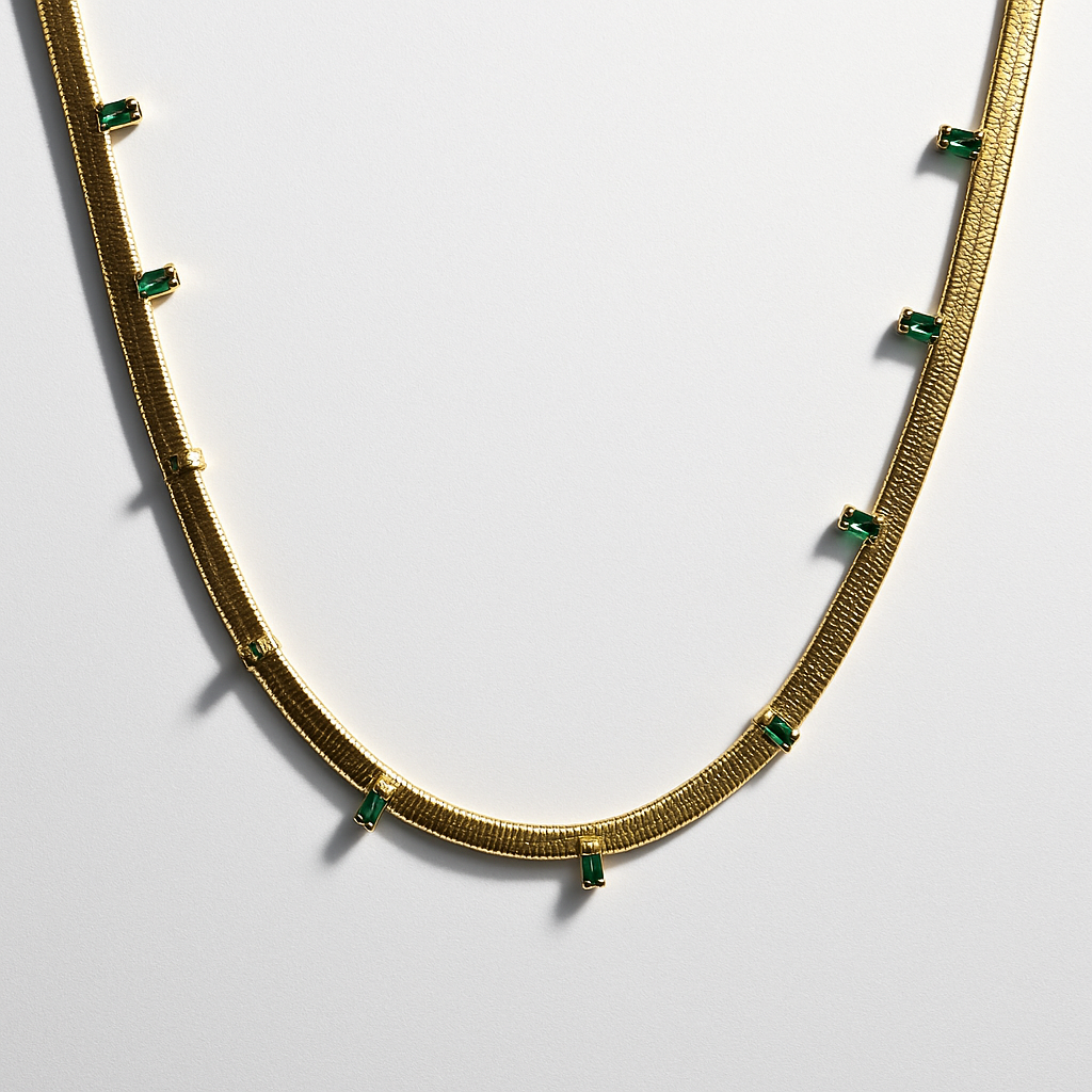 Emerald Accent Gold-Tone Necklace | Anti Tarnish | Stainless Steel