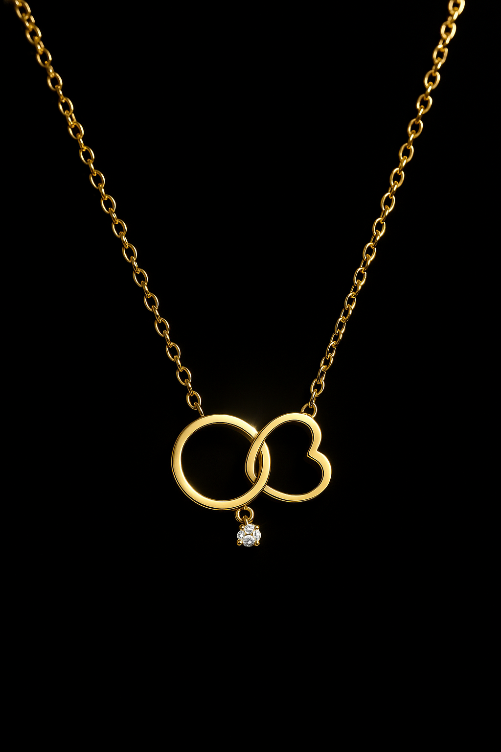 Interlocked Circle & Heart Necklace with Crystal Drop | Anti Tarnish | Stainless Steel