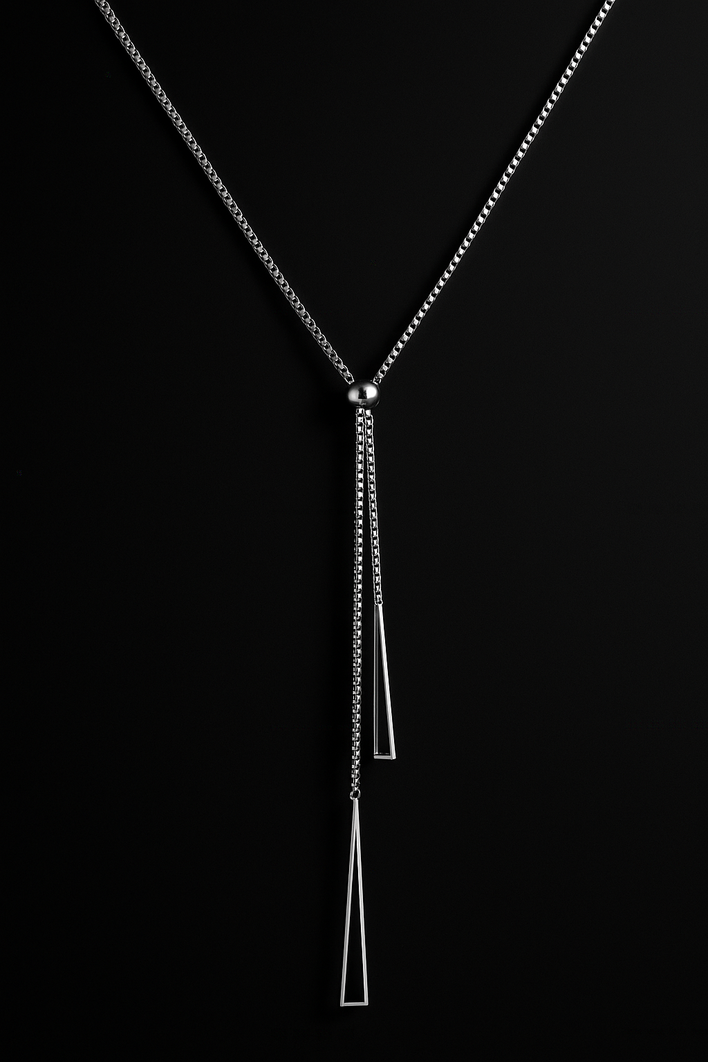 Modern Silver-Tone Y Necklace with Geometric Drops | Anti Tarnish | Stainless Steel