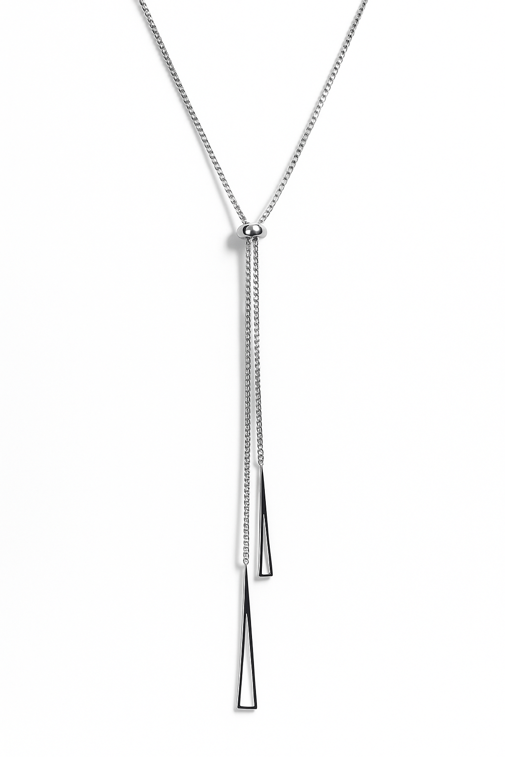 Modern Silver-Tone Y Necklace with Geometric Drops | Anti Tarnish | Stainless Steel