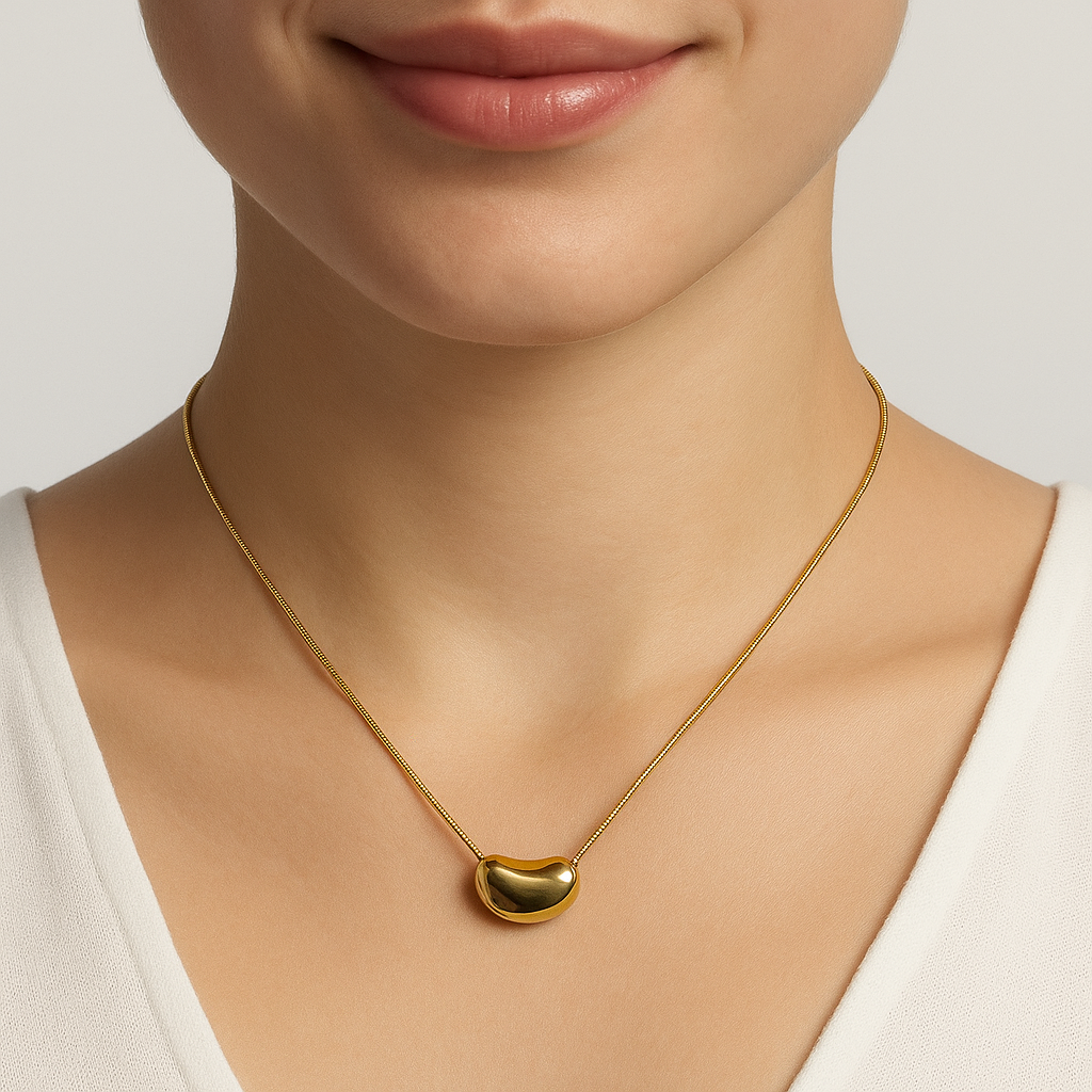 Golden Bean Pendant Necklace | Anti Tarnish | Stainless Steel
