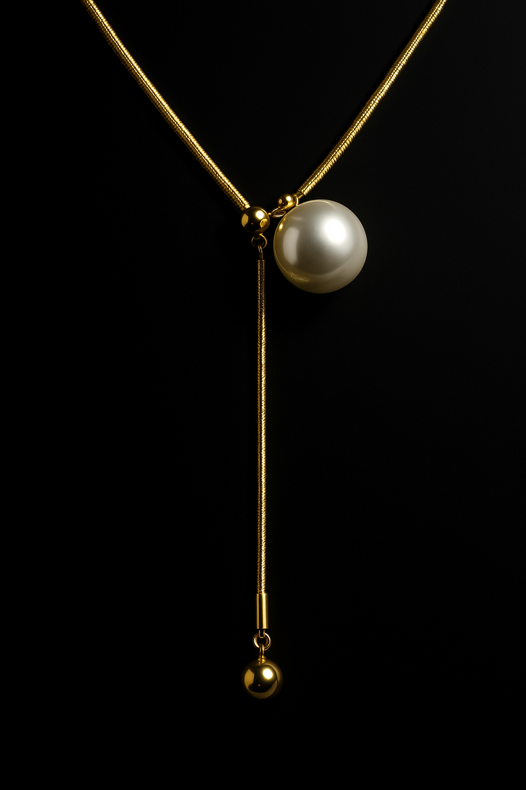 Golden Lariat Necklace with Pearl & Metal Drop | Anti Tarnish | Stainless Steel