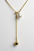 Golden Lariat Necklace with Pearl & Metal Drop | Anti Tarnish | Stainless Steel