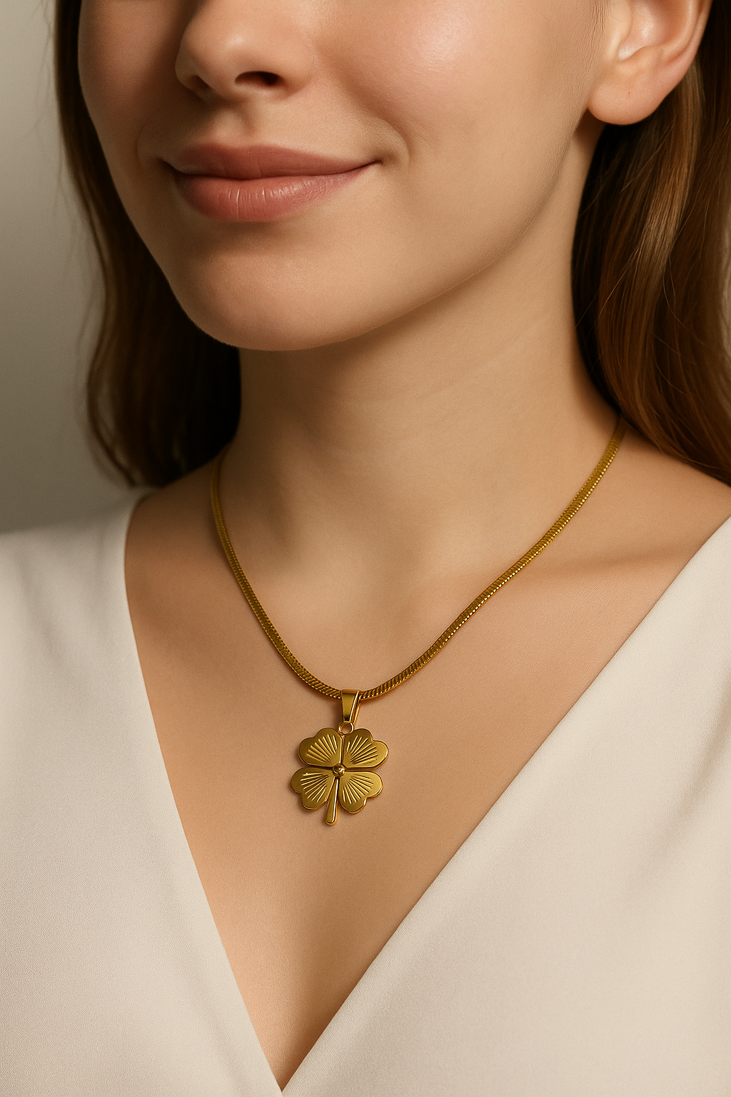 Golden Four-Leaf Clover Pendant Necklace | Anti Tarnish | Stainless Steel