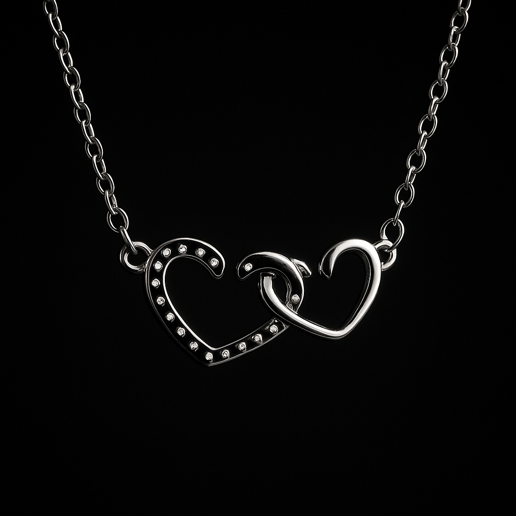 Interlocked Double Heart Pendant Necklace | Korean Designer Jewellery